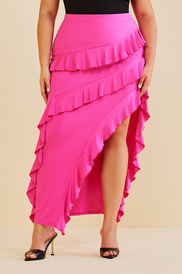 Plus Size Layered Ruffle Split Skirt