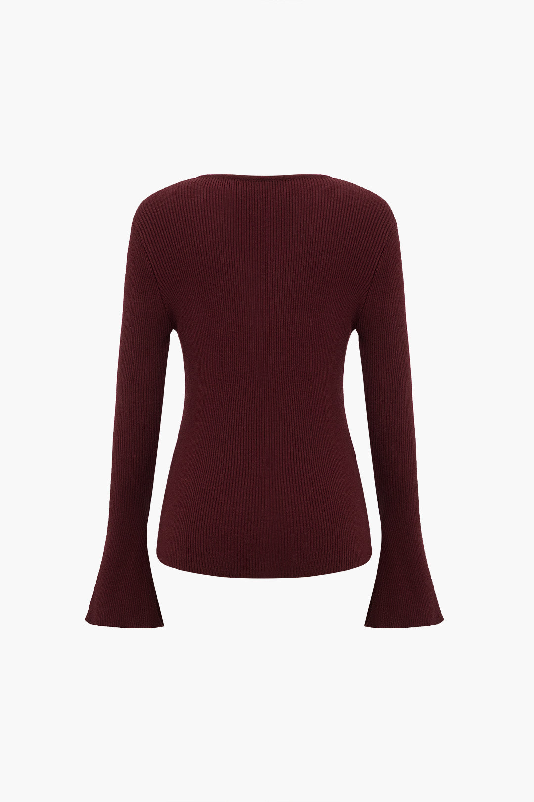 Solid Knit V-Neck Long-Sleeve Top